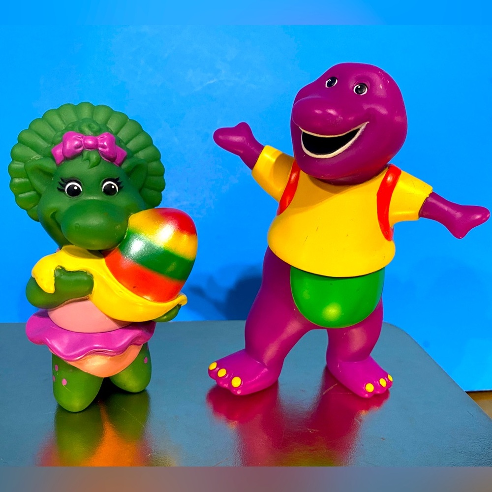 BARNEY THE PURPLE DINOSAUR VTG 90s AND BABY BOP VINYL FIGURES LYONS GROUP 4”& 5”